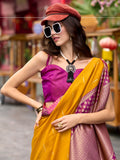 Awesome Yellow Zari Weaving Banarasi Silk Haldi Wear Saree With Blouse - Zeel Clothing