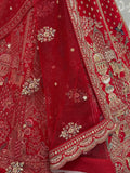 Lovely Red Sequins Embroidery Silk Bridal Lehenga Choli With Double Dupatta
