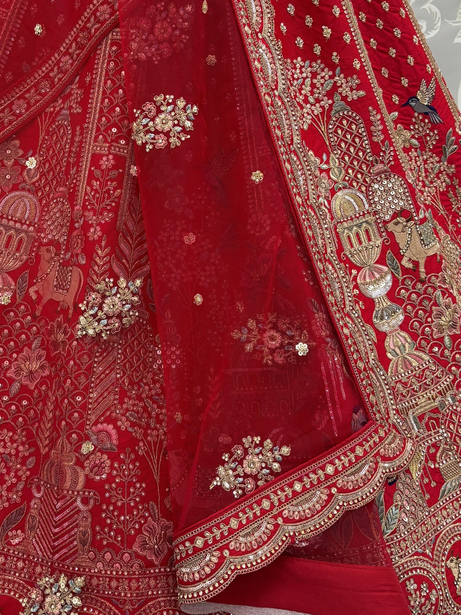 Lovely Red Sequins Embroidery Silk Bridal Lehenga Choli With Double Dupatta