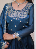 Magnificent Blue Embroidered Silk Event Gown With Dupatta