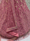 Shiny Pink Multi Thread Work Net Engagement Wear Lehenga With Blouse