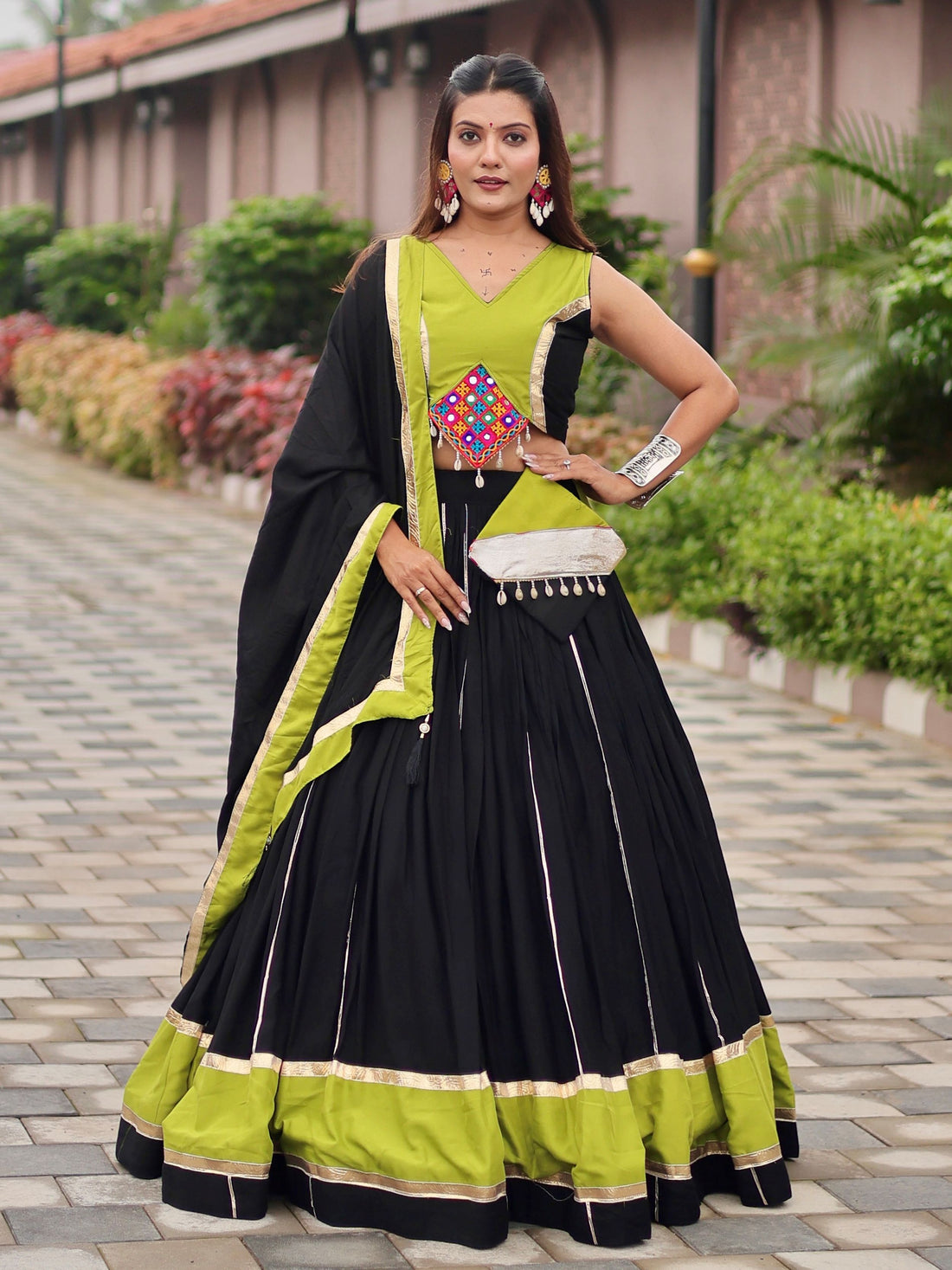 Beauteous Black Lace Work Cotton Navratri Special Lehenga Choli With Dupatta - Zeel Clothing