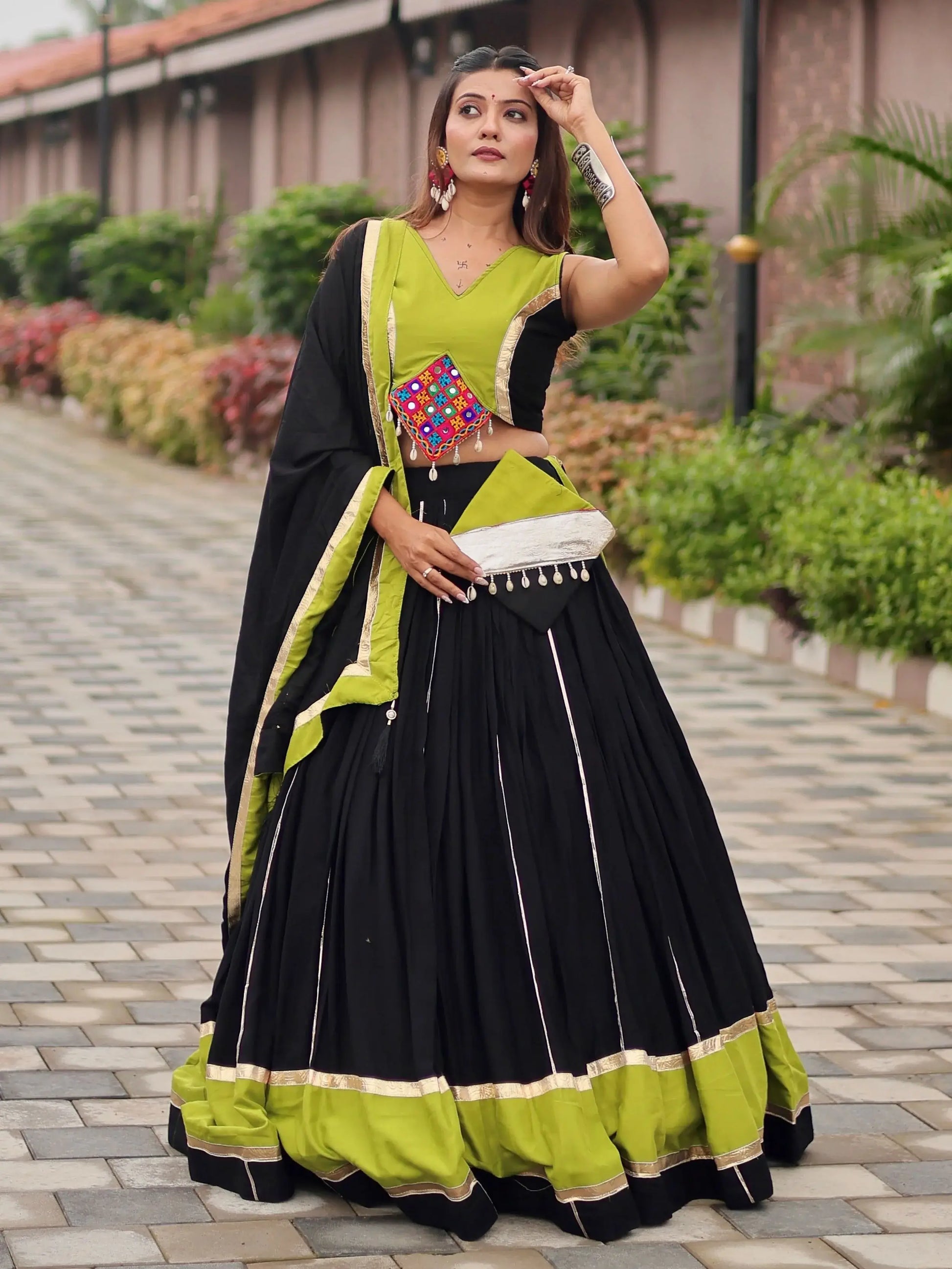 Beauteous Black Lace Work Cotton Navratri Special Lehenga Choli With Dupatta - Zeel Clothing
