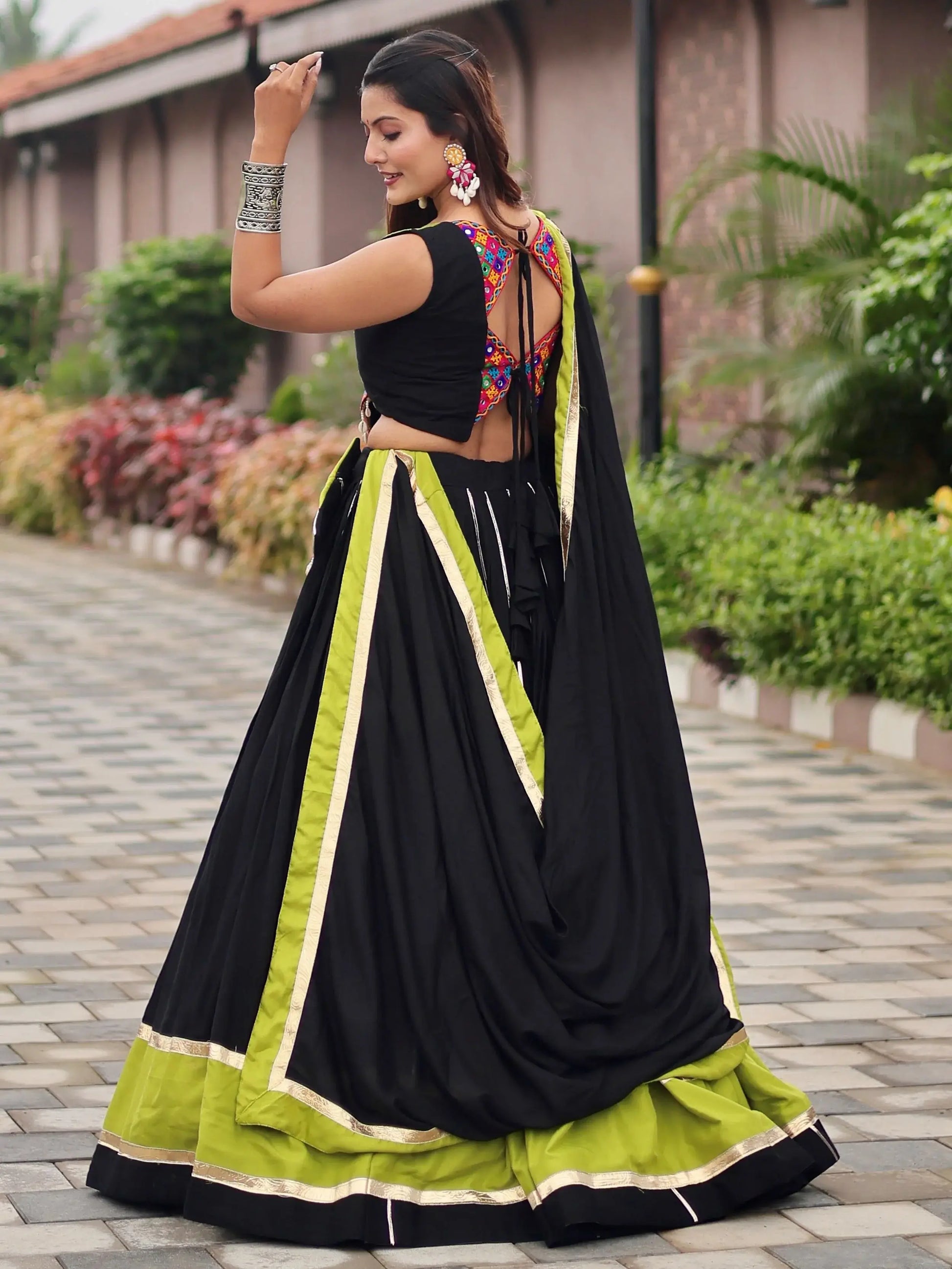 Beauteous Black Lace Work Cotton Navratri Special Lehenga Choli With Dupatta - Zeel Clothing
