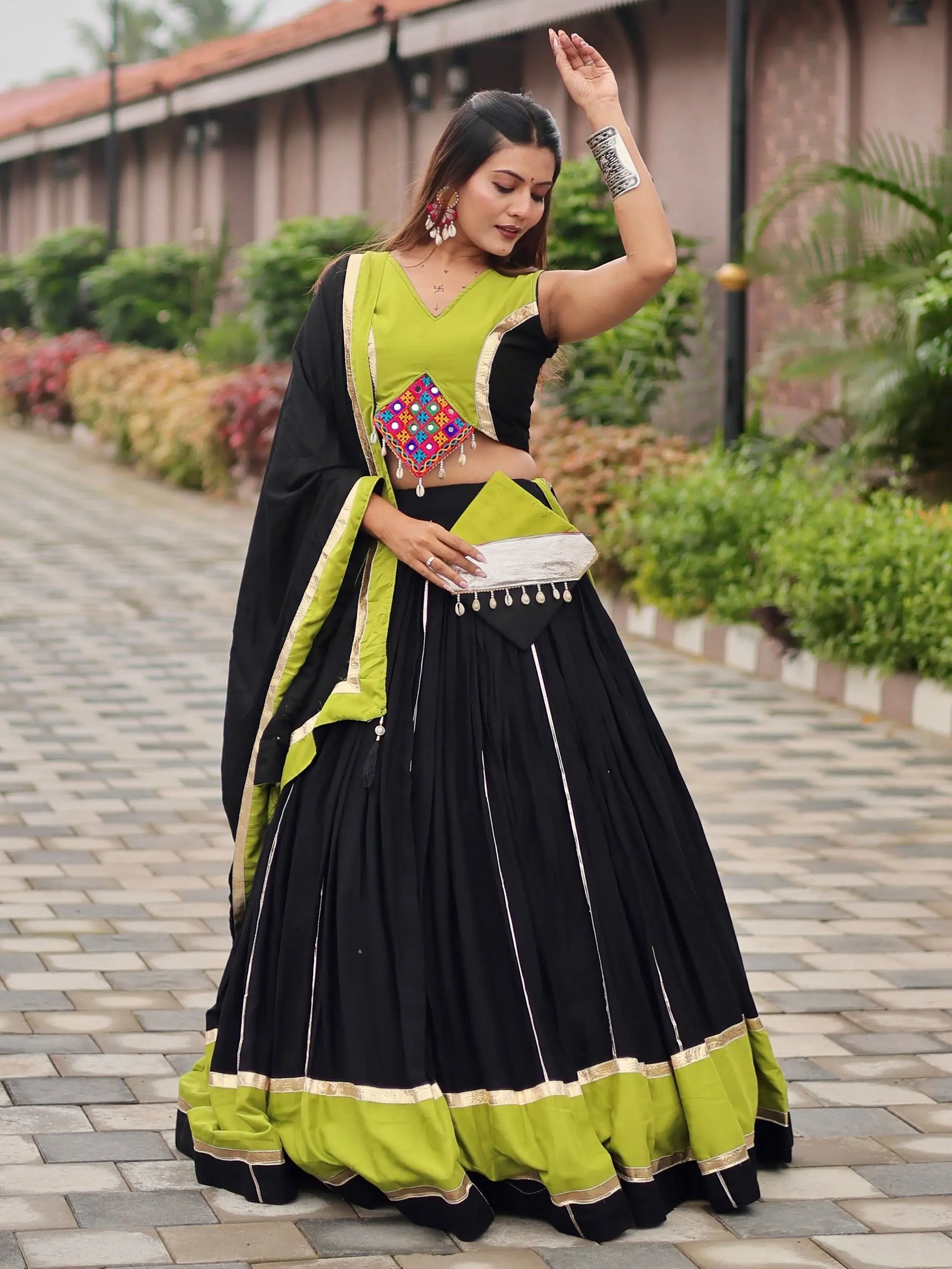 Beauteous Black Lace Work Cotton Navratri Special Lehenga Choli With Dupatta - Zeel Clothing