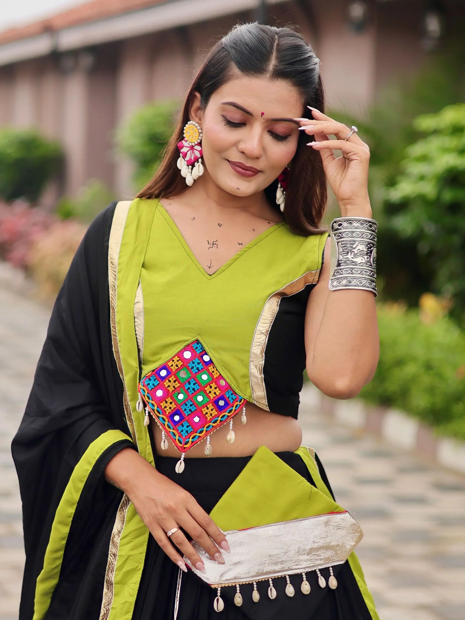 Beauteous Black Lace Work Cotton Navratri Special Lehenga Choli With Dupatta - Zeel Clothing