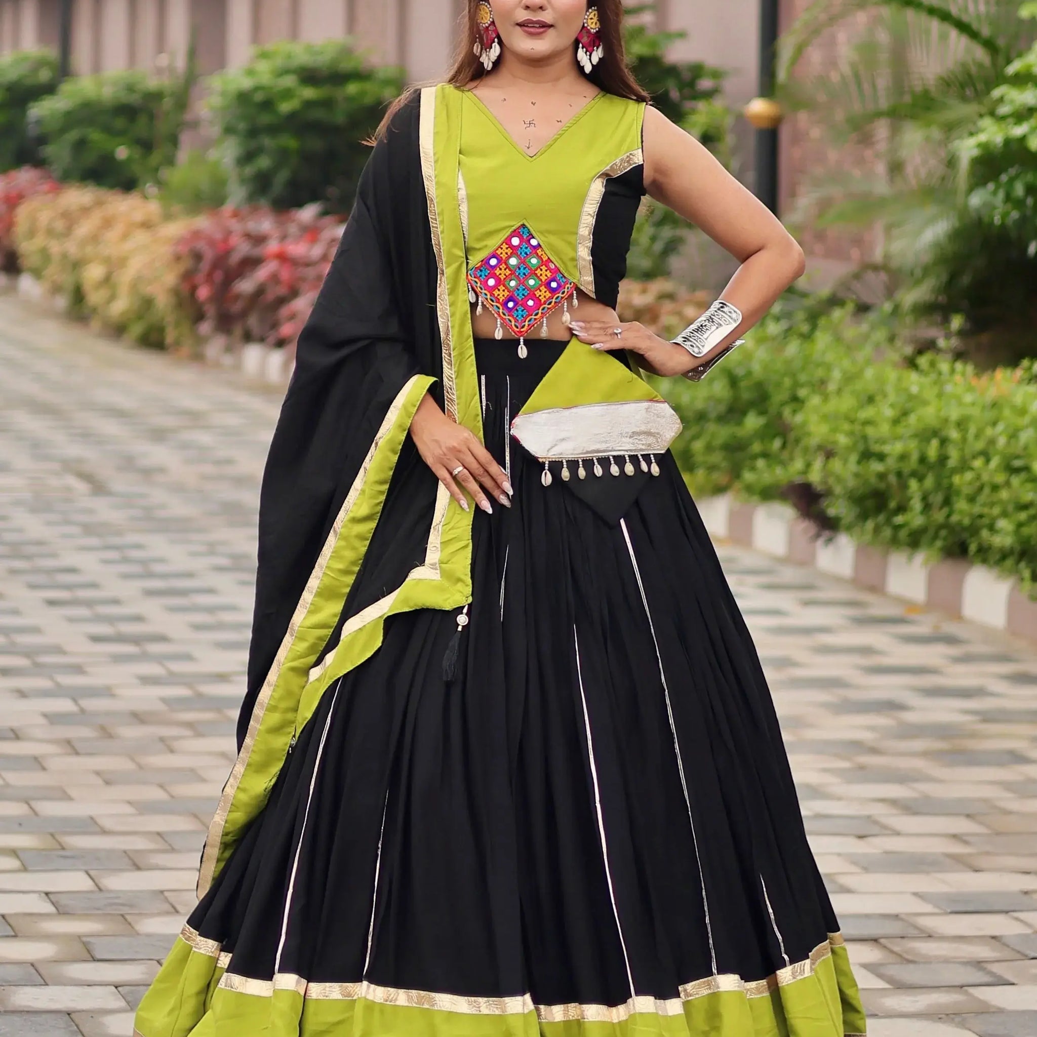 Beauteous Black Lace Work Cotton Navratri Special Lehenga Choli With Dupatta - Zeel Clothing