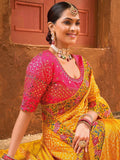 Beauteous Mustard Yellow Mirror Work Banarasi Silk Saree With Blouse - Zeel Clothing