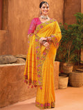 Beauteous Mustard Yellow Mirror Work Banarasi Silk Saree With Blouse - Zeel Clothing