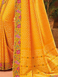 Beauteous Mustard Yellow Mirror Work Banarasi Silk Saree With Blouse - Zeel Clothing
