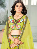 Beauteous Parrot Green Embroidered Georgette Festive Wear Lehenga Choli - Zeel Clothing