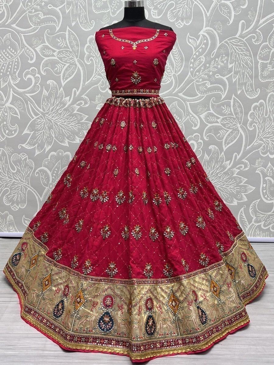 Beauteous Rani Pink Sequins Silk Lehenga Choli With Bandhani Dupatta