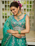 Beauteous Sea-Green Sequins Silk Lehenga Choli With Dupatta - Zeel Clothing