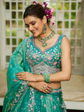 Beauteous Sea-Green Sequins Silk Lehenga Choli With Dupatta - Zeel Clothing