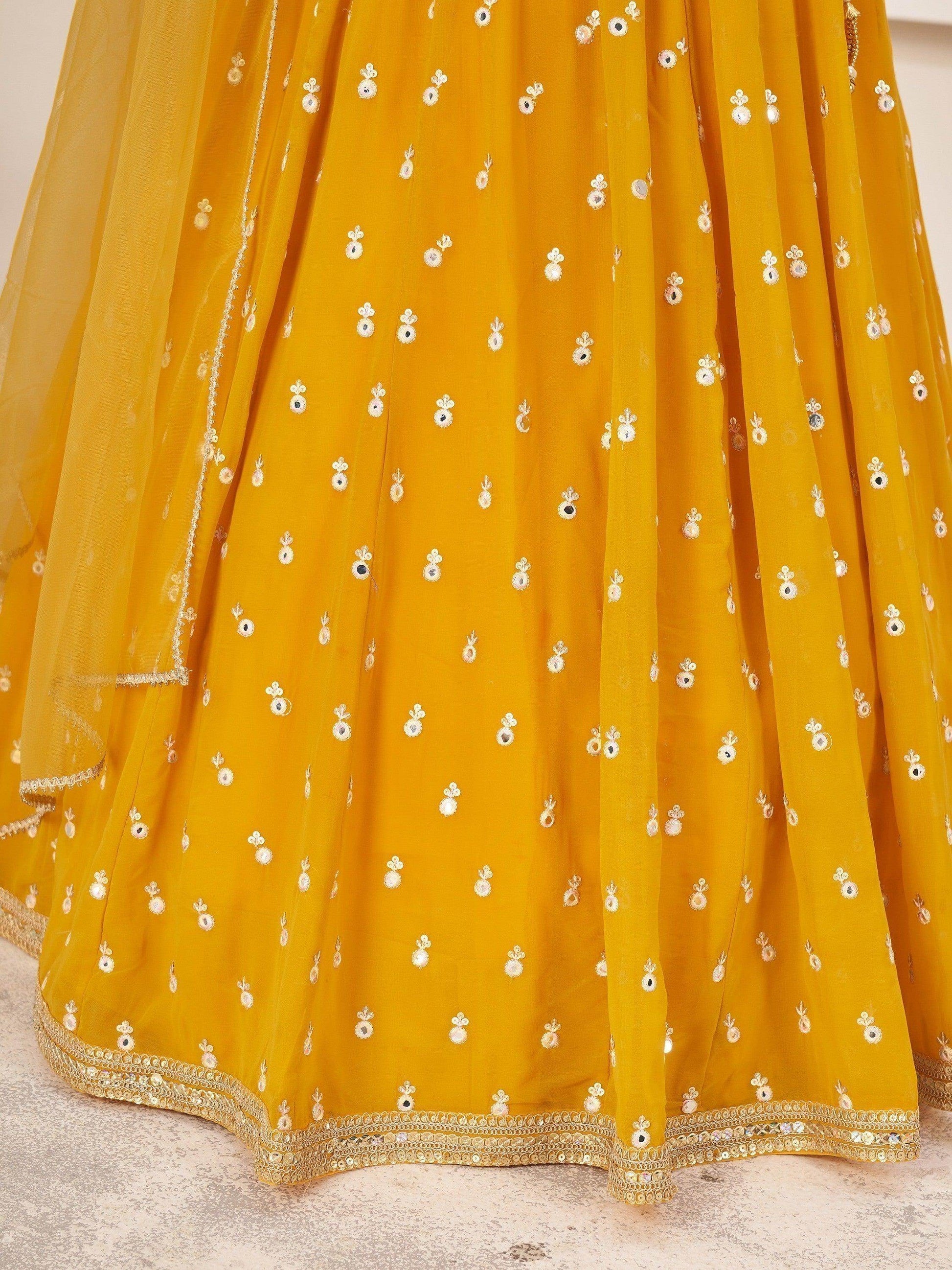 Beauteous Yellow Thread Work Georgette Lehenga Choli With Dupatta - Zeel Clothing