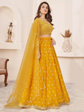 Beauteous Yellow Thread Work Georgette Lehenga Choli With Dupatta - Zeel Clothing