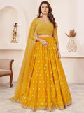 Beauteous Yellow Thread Work Georgette Lehenga Choli With Dupatta - Zeel Clothing