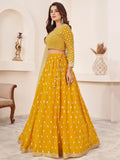 Beauteous Yellow Thread Work Georgette Lehenga Choli With Dupatta - Zeel Clothing