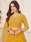 Beauteous Yellow Thread Work Georgette Lehenga Choli With Dupatta - Zeel Clothing