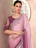 Beautiful Baby Pink Border Work Chiffon Reception Wear Saree With Blouse - Zeel Clothing