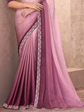 Beautiful Baby Pink Border Work Chiffon Reception Wear Saree With Blouse - Zeel Clothing