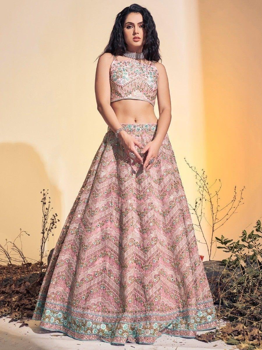 Beautiful Baby Pink Embroidered Soft Net Lehenga Choli With Dupatta - Zeel Clothing