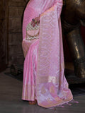 Beautiful Baby Pink Handloom Weaving Satin Function Wear Saree - Zeel Clothing