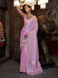 Beautiful Baby Pink Handloom Weaving Satin Function Wear Saree - Zeel Clothing