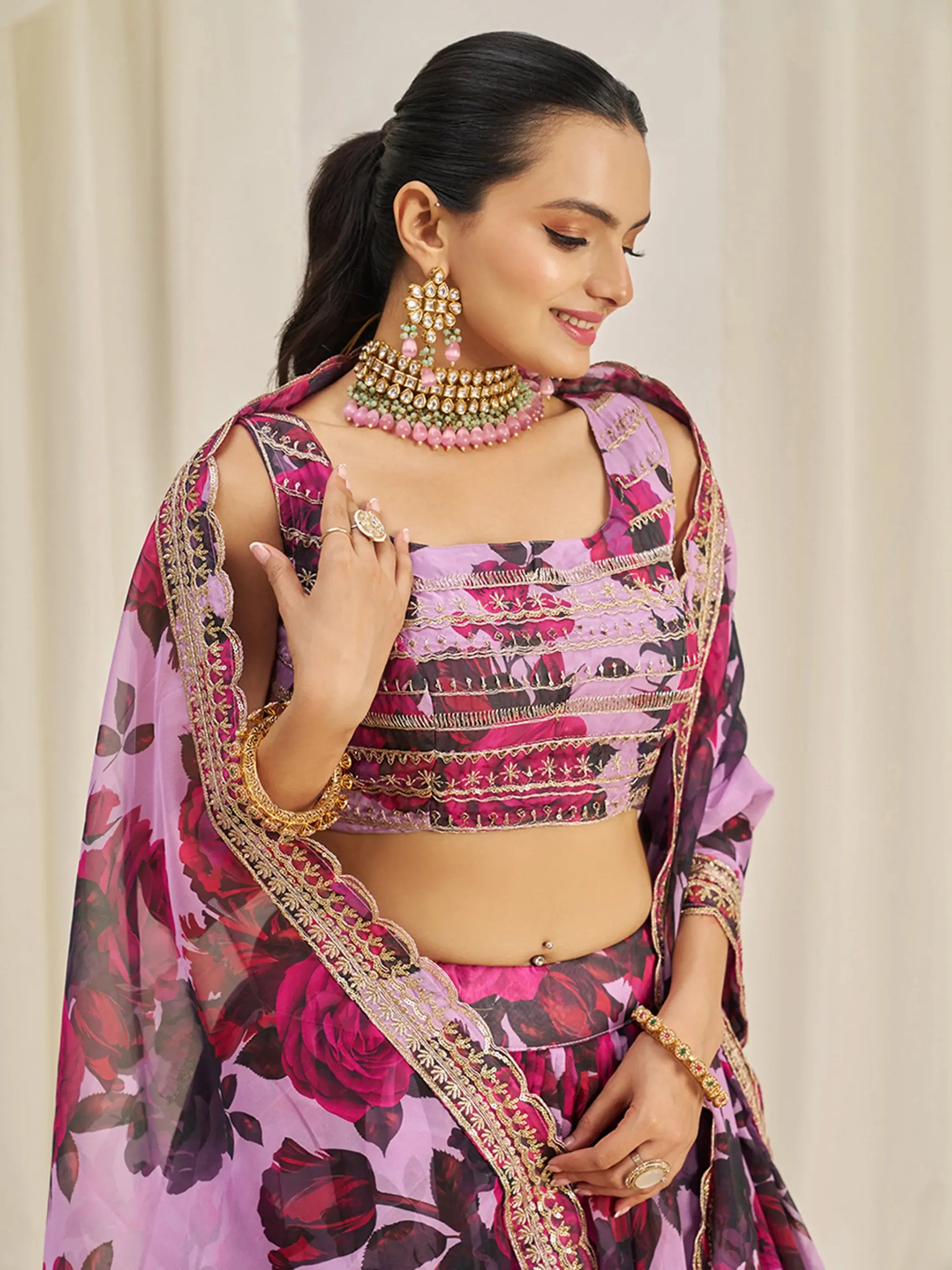Beautiful Baby Pink Printed Organza Festival Wear Lehenga Choli - Zeel Clothing