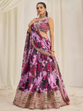 Beautiful Baby Pink Printed Organza Festival Wear Lehenga Choli - Zeel Clothing