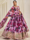 Beautiful Baby Pink Printed Organza Festival Wear Lehenga Choli - Zeel Clothing