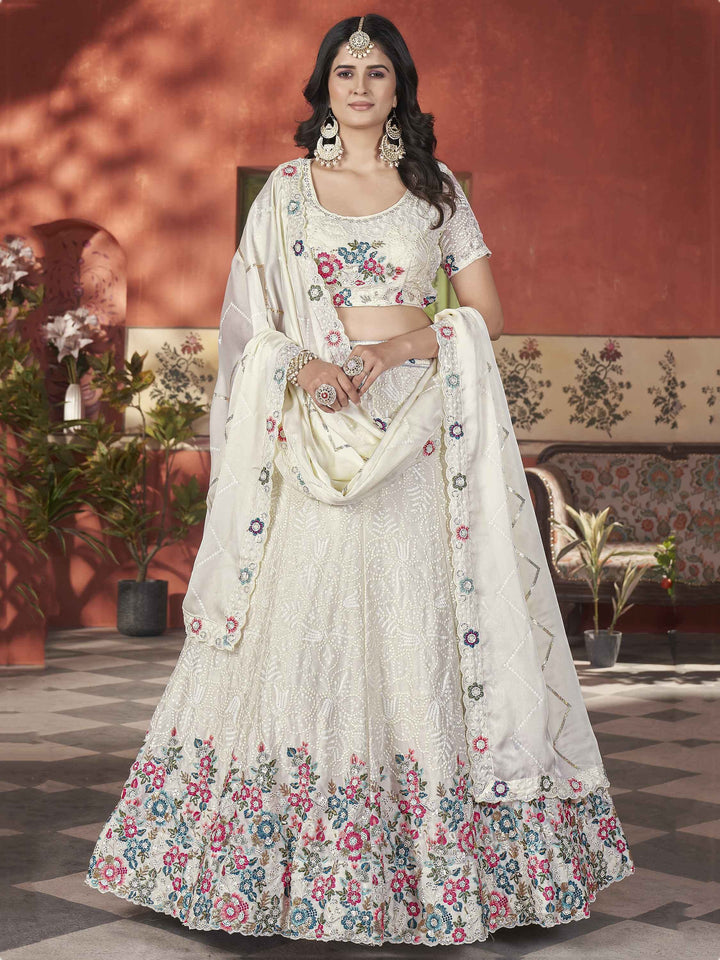 Beautiful Beige Color Sequins Chinon Reception Wear Lehenga Choli - Zeel Clothing