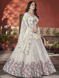 Beautiful Beige Color Sequins Chinon Reception Wear Lehenga Choli - Zeel Clothing