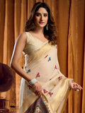 Beautiful Beige Khata Work Khadi Event Wear Saree With Blouse