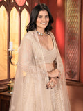 Beautiful Beige Thread Work Net Bridesmaid Lehenga Choli With Dupatta - Zeel Clothing