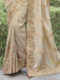 Beautiful Beige Zari Weaving Organza Silk Traditional Saree With Blouse - Zeel Clothing