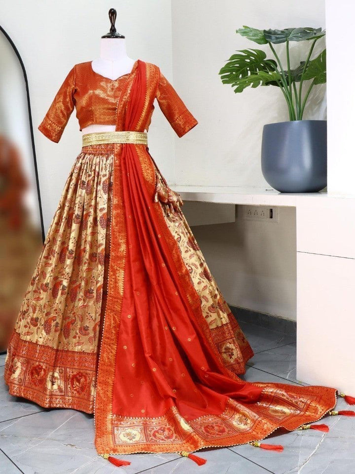 Beautiful Beige Zari Woven Paithani Silk Wedding Wear lehenga choli
