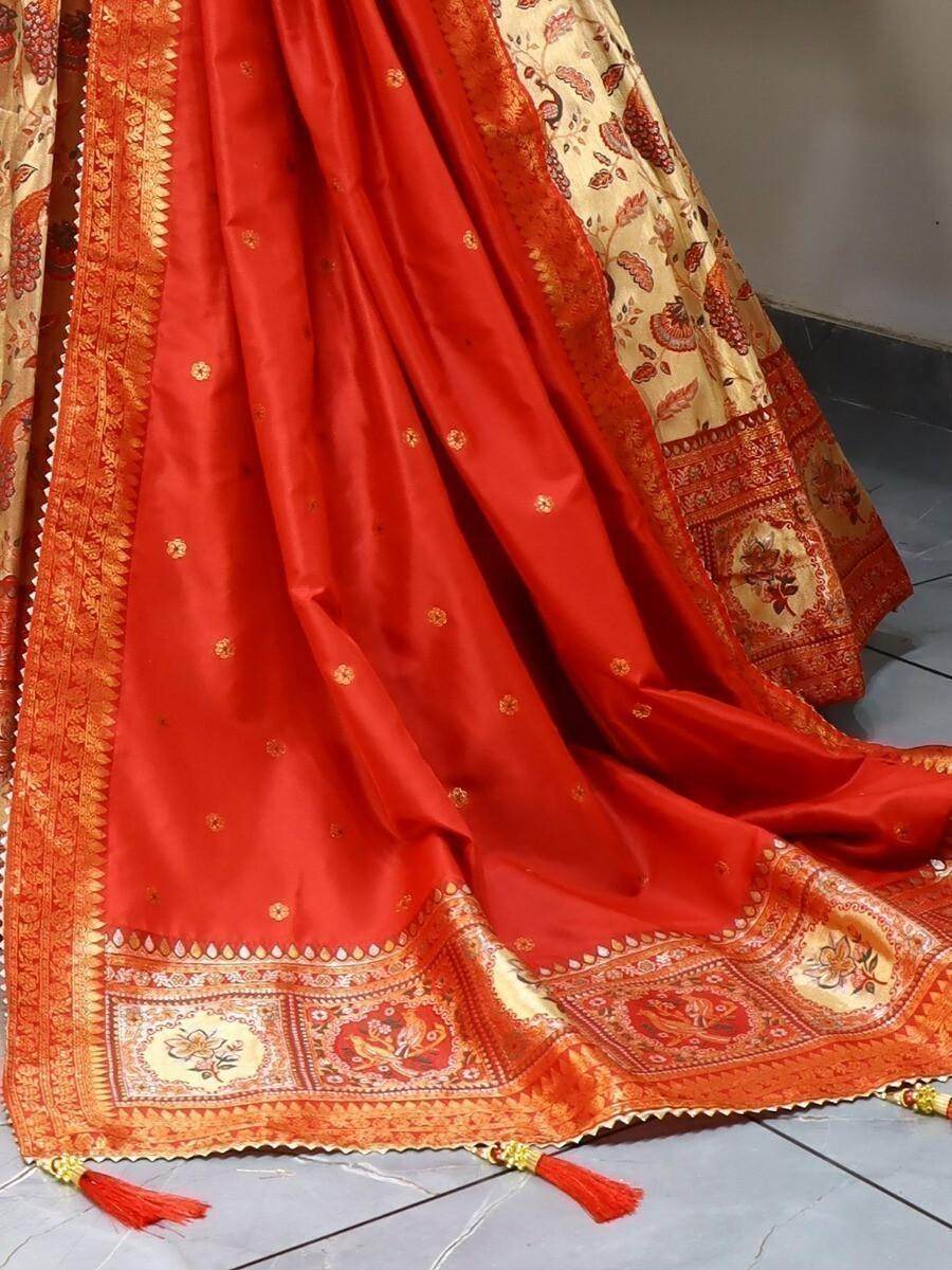 Beautiful Beige Zari Woven Paithani Silk Wedding Wear lehenga choli - Zeel Clothing