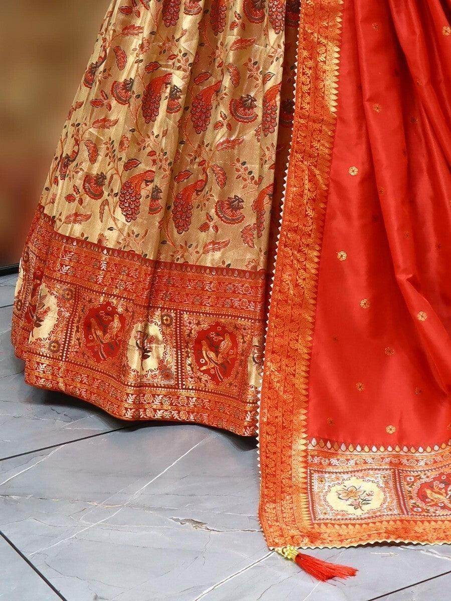Beautiful Beige Zari Woven Paithani Silk Wedding Wear lehenga choli - Zeel Clothing