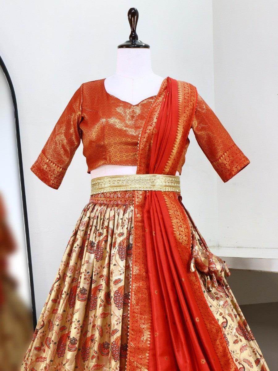Beautiful Beige Zari Woven Paithani Silk Wedding Wear lehenga choli - Zeel Clothing