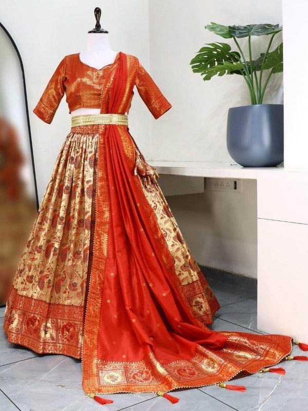 Beautiful Beige Zari Woven Paithani Silk Wedding Wear lehenga choli - Zeel Clothing