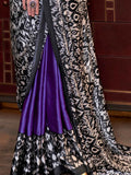 Beautiful Black & Purple Digital Printed Satin Saree With Blouse - Zeel Clothing