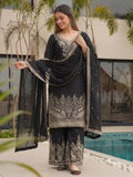 Beautiful Black Coding Embroidery Chinon Wedding Wear Palazzo Suit