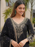 Beautiful Black Coding Embroidery Chinon Wedding Wear Palazzo Suit