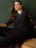 Beautiful Black Cotton Embroidered Event Wear Kurta With Trouser - Zeel Clothing