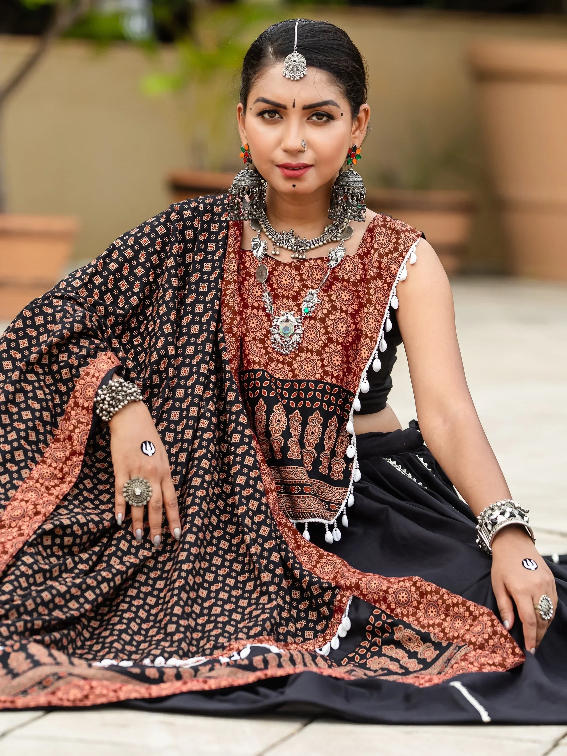 Beautiful Black Cotton Navratri Lehenga Choli With Dupatta - Zeel Clothing