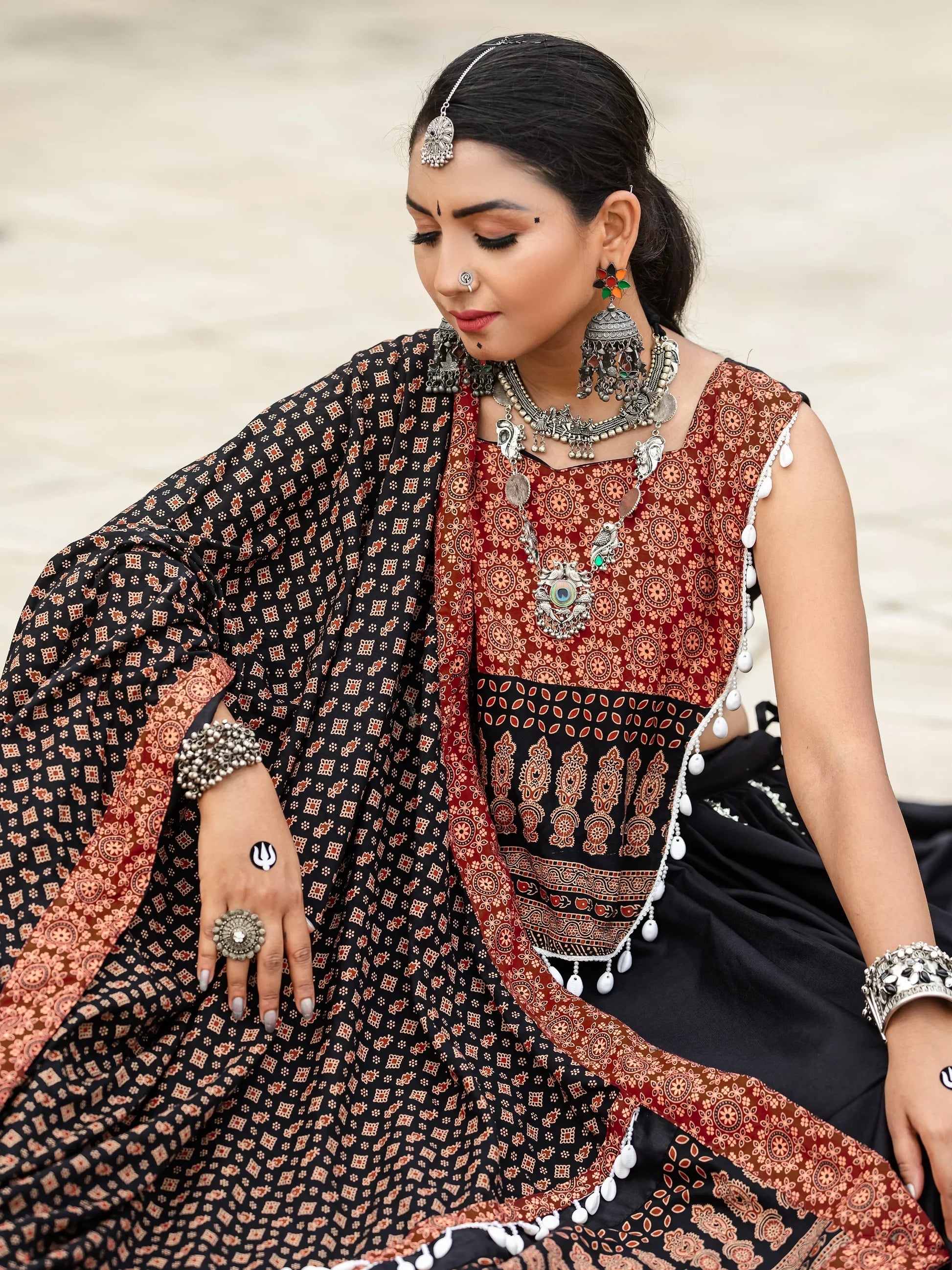 Beautiful Black Cotton Navratri Lehenga Choli With Dupatta - Zeel Clothing