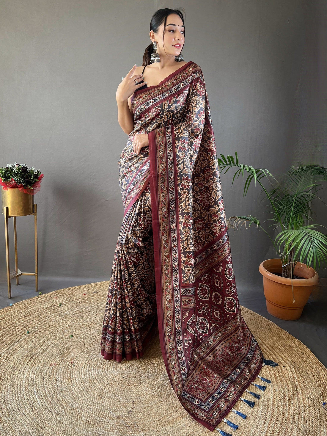 Beautiful Black Digital Printed Silk Traditional Saree With Blouse - Zeel Clothing