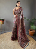 Beautiful Black Digital Printed Silk Traditional Saree With Blouse - Zeel Clothing
