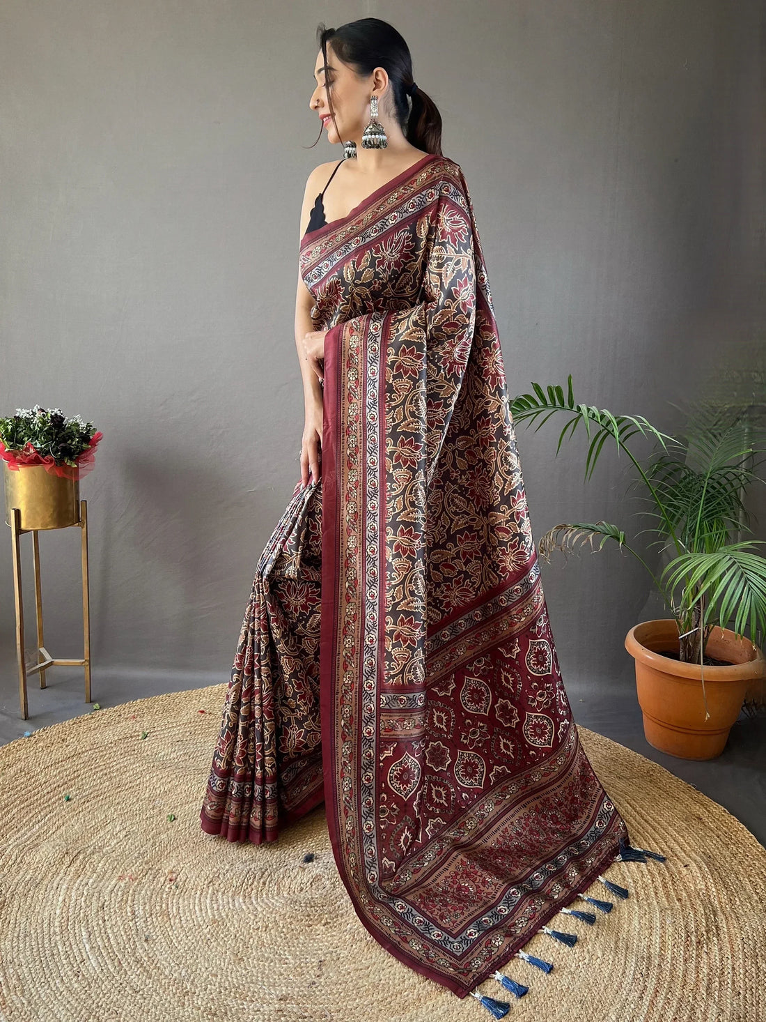Beautiful Black Digital Printed Silk Traditional Saree With Blouse - Zeel Clothing
